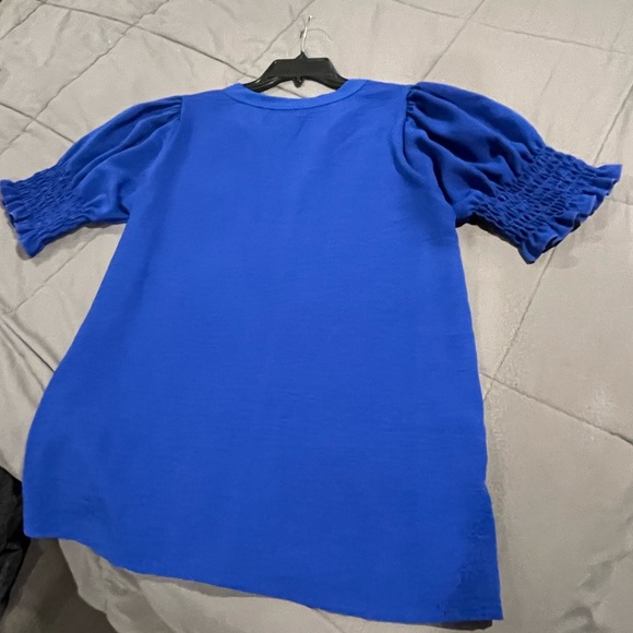 Bibi Royal Blue Slight Puff Sleeve Top - Picture 4 of 5